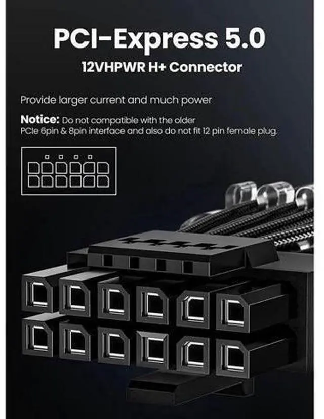 Alt view image 12 of 14 - PCI-e 5.0 GPU Power Cable - 70cm 16pin (12+4) 12VHPWR Male to Male Sleeved Cable with Combs, 600W PCIe 5 Power Cable for Geforce RTX 3090Ti 4070 Ti 4080 4090 to ATX 3.0 Modular Power Supply