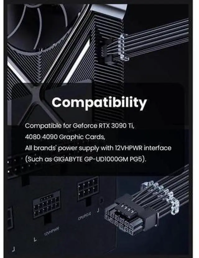 Alt view image 13 of 14 - PCI-e 5.0 GPU Power Cable - 70cm 16pin (12+4) 12VHPWR Male to Male Sleeved Cable with Combs, 600W PCIe 5 Power Cable for Geforce RTX 3090Ti 4070 Ti 4080 4090 to ATX 3.0 Modular Power Supply