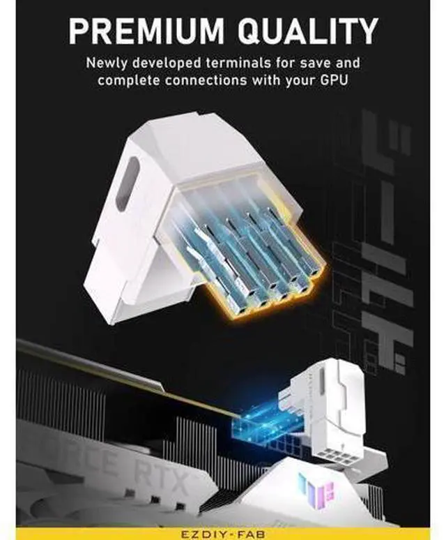Alt view image 9 of 12 - Shield Series 8-Pin PCIe GPU Power Adapter,90-Degree Angled Connector, Aluminum Design for Graphics Cards Reverse Type,White-2 Pack