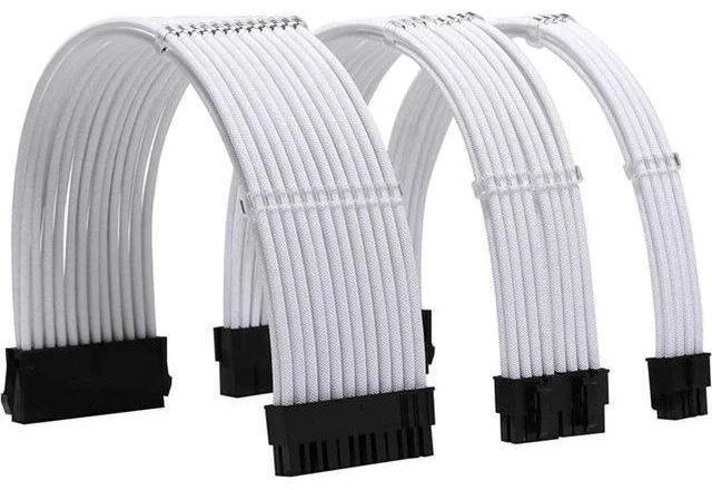 Alt view image 7 of 12 - AOMOPROING Sleeve Extension Power Supply Cable Kit 18AWG ATX 24P+ EPS 8-P+PCI-E8-P with Combs for PSU to Motherboard/GPU (White)