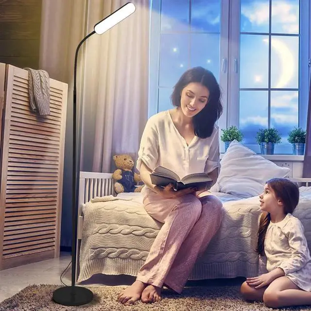 Alt view image 10 of 14 - Wio-Mio Floor Lamp, 15w/1000lm Bright LED Floor Lamp with Stepless Adjustable 3000K-6000K Colors and Dimmer, Remote and Touch Control, Adjustable Gooseneck Floor Lamp for Living Room