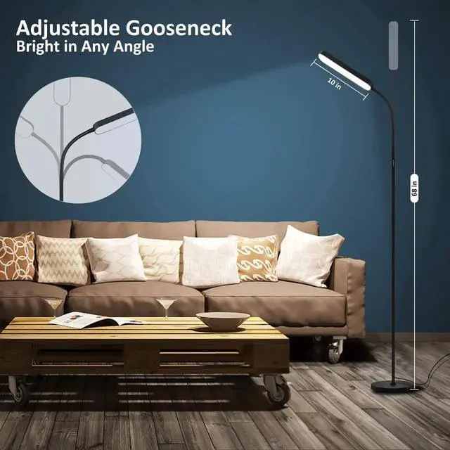 Alt view image 11 of 14 - Wio-Mio Floor Lamp, 15w/1000lm Bright LED Floor Lamp with Stepless Adjustable 3000K-6000K Colors and Dimmer, Remote and Touch Control, Adjustable Gooseneck Floor Lamp for Living Room