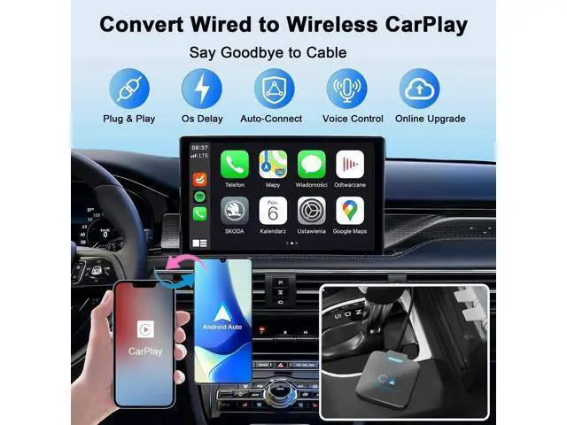 Alt view image 11 of 14 - Aomoproing Android Auto & CarPlay Wireless Adapter - 2 in 1 Wireless for iPhone & Android, Plug & Play for Factory Wired Cars - Supports iOS 10+