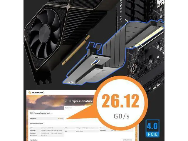 Alt view image 10 of 14 - Aomoproing 250mm PCIe 4.0 X16 Riser Cable for PCIe 4.0/3.0 GPUs, Such as GeForce RTX 40/30 Series and AMD Radeon RX7000/RX6000 Series, etc