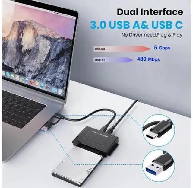 Alt view image 12 of 14 - USB 3.0 to IDE SATA Adapter, USB 3.0 Type C Hard Drive Reader External HDD Converter for 2.5/3.5 inches IDE SATA HDD SSD, DVD/CD Optical Drive, 12V/2A Power Adapter Included