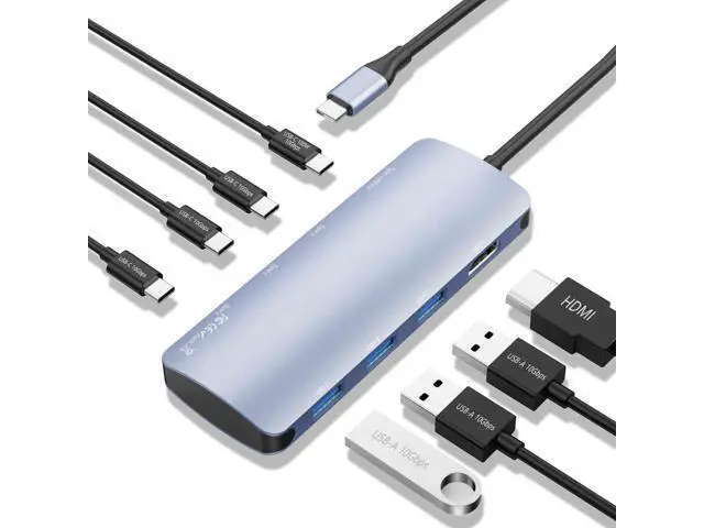 Alt view image 8 of 14 - USB C to USB Hub 8-in-1 with 4K@60Hz HDMI, 3 USB-C 3.2 Gen2 10Gbps, 3 USB A 3.2 10Gbps Ports,100W Power Delivery with 10Gbps Data, USB-C Hub Multiport Adapter for MacBook Pro and More Type C Devices