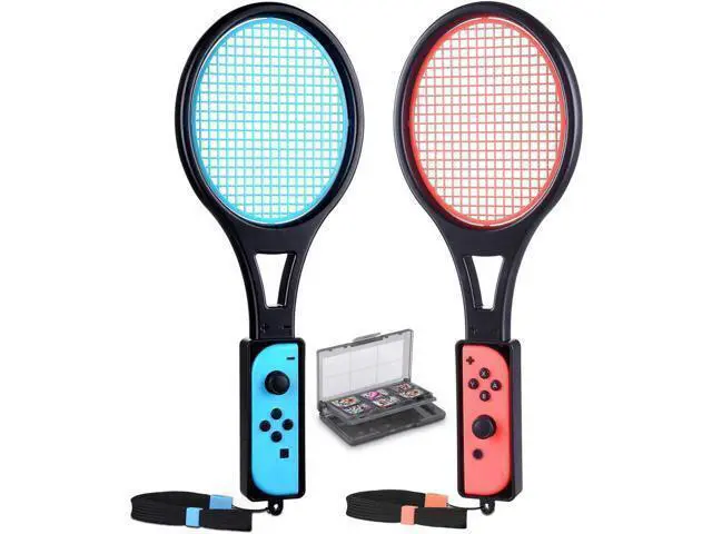 Alt view image 8 of 14 - Tennis Racket for Nintendo Switch Joy-Con, Game Accessories for Mario Tennis Aces Game with 12 in 1 Game Card Case (2 Pack, Black)