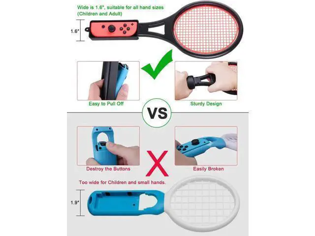 Alt view image 13 of 14 - Tennis Racket for Nintendo Switch Joy-Con, Game Accessories for Mario Tennis Aces Game with 12 in 1 Game Card Case (2 Pack, Black)