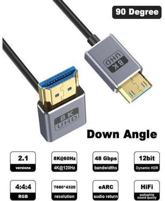 Alt view image 9 of 14 - AOMOPROING 8K Mini HDMI to HDMI Cable 2.1 Cord 48Gbps,Ultra Thin Left Angle HDMI to Mini HDMI Male Cord, Support High Speed 8K@60Hz, 4K@240Hz for Camera, Camcorder, Graphics/Video Card 4FT