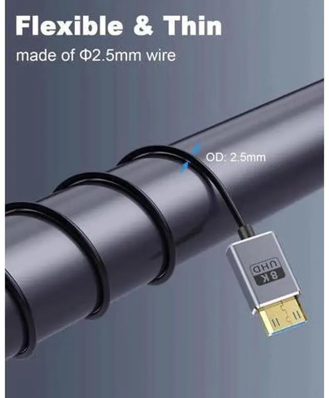 Alt view image 11 of 14 - AOMOPROING 8K Mini HDMI to HDMI Cable 2.1 Cord 48Gbps,Ultra Thin Left Angle HDMI to Mini HDMI Male Cord, Support High Speed 8K@60Hz, 4K@240Hz for Camera, Camcorder, Graphics/Video Card 4FT