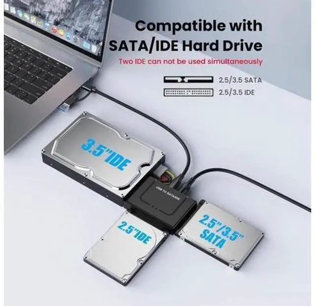 Alt view image 14 of 14 - USB 3.0 to IDE SATA Adapter, USB 3.0 Type C Hard Drive Reader External HDD Converter for 2.5/3.5 inches IDE SATA HDD SSD, DVD/CD Optical Drive, 12V/2A Power Adapter Included