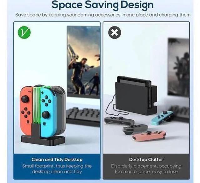 Alt view image 13 of 14 - Charging Dock Replacement for Switch & Charger for Switch OLED Joy Con, Charging Station for Switch with a USB Type-C Charging Cord- Black