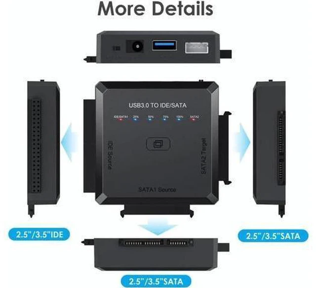Alt view image 14 of 14 - SATA/IDE to USB 3.0 Adapter, Hard Drive Adapter Cable for Universal 2.5/3.5 Inch IDE/SATA w/One Touch Backup, External Hard Drive Reader for 2.5" 3.5" SSD HDD CD/DVD Optical Drives w/12V/2A Adapter