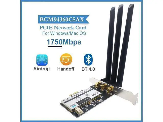 Alt view image 7 of 12 - BCM94360CSAX PCIE 1X desktop WiFi wireless adapter Card 802.11AC 1750Mbps Bluetooth 4.0 3 X 6Dbi antennas for Mac OS / Windows