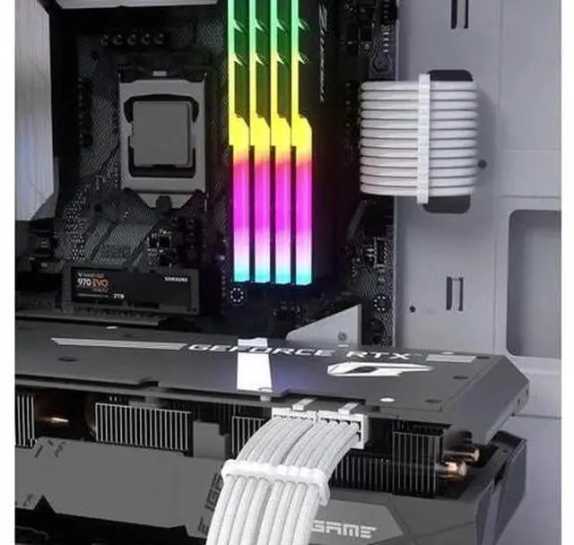 Alt view image 7 of 10 - White PSU Extension Cable Kit,Custom Sleeved Power Supply Cable Mod for PC Build 18AWG 24Pin ATX /8 (4+4) Pin EPS CPU Cable /8 (6+2) Pin PCI-E GPU PSU Cables 6PCS with Cable Comes