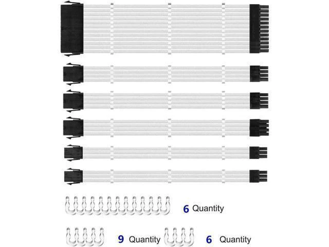 Alt view image 9 of 14 - Sleeved Cables, PSU Extension Cable Kit for Power Supply, Fiber Braided ATX EPS PCI-E Cable with Combs, 30CM (White)
