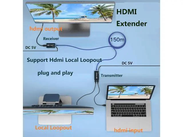 Alt view image 9 of 14 - Hdmi Over ethernet Extender Over cat5e/ Cat6/7 Upto 500 ft/150 m with Hdmi Local Loop Out, No Delay 1080p@60Hz Video hdmi Extender for TV