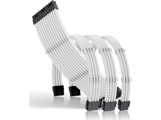 Alt view image 14 of 14 - Sleeved Cables, PSU Extension Cable Kit for Power Supply, Fiber Braided ATX EPS PCI-E Cable with Combs, 30CM (White)