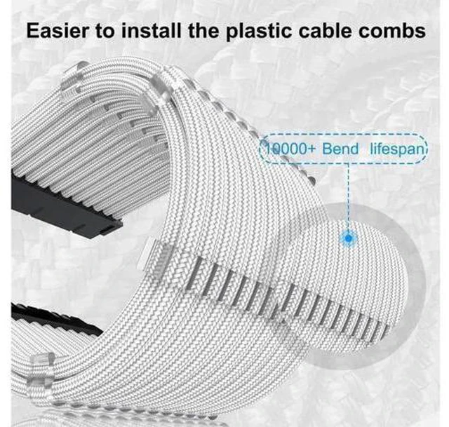 Alt view image 9 of 14 - Sleeved Cables, PSU Extension Cable Kit for Power Supply, Fiber Braided ATX EPS PCI-E Cable with Combs, 30CM (White)