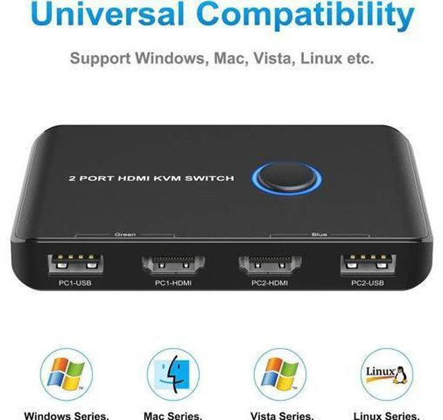 Alt view image 11 of 12 - KVM Switch HDMI 2 Port Box,ABLEWE USB and HDMI Switch for 2 Computers Share Keyboard Mouse Printer and one HD Monitor,Support UHD 4K@60Hz,with 2 USB Cable and 2 HDMI Cable