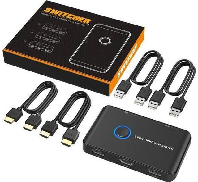 Alt view image 12 of 12 - KVM Switch HDMI 2 Port Box,ABLEWE USB and HDMI Switch for 2 Computers Share Keyboard Mouse Printer and one HD Monitor,Support UHD 4K@60Hz,with 2 USB Cable and 2 HDMI Cable