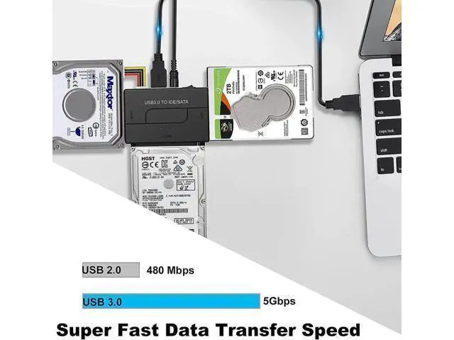 Alt view image 9 of 14 - SATA/IDE to USB 3.0 Adapter, External Hard Drive Reader for Universal 2.5 3.5-inch IDE and SATA HDD SSD, 5.25" CD/DVD Drives, Hard Drive Adapter with Power Supply Support 6TB with 12V 2A Power Adapter