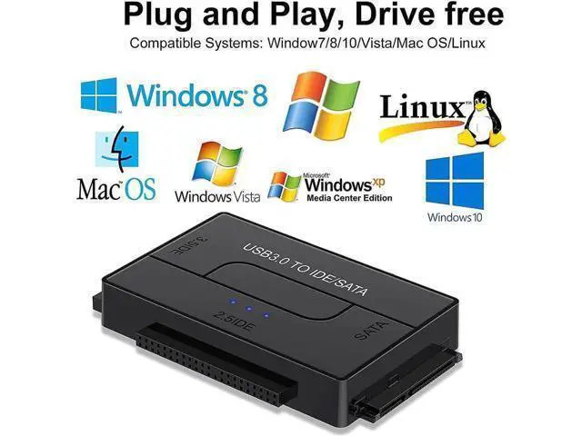 Alt view image 13 of 14 - SATA/IDE to USB 3.0 Adapter, External Hard Drive Reader for Universal 2.5 3.5-inch IDE and SATA HDD SSD, 5.25" CD/DVD Drives, Hard Drive Adapter with Power Supply Support 6TB with 12V 2A Power Adapter
