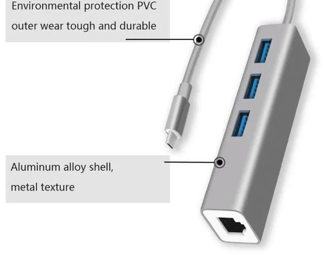 Alt view image 7 of 8 - Type-C to RJ45 external Gigabit network card + 3.0 HUB computer converter dock