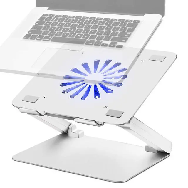 Alt view image 6 of 10 - Laptop Cooling Pad with Low-Noise Fan and 3.0 USB Hubs, Ventilated Laptop Cooler Prevent Overheating, Ergonomic Laptop Stand Support Up to 17 Gaming Notebook Computer, Aluminum
