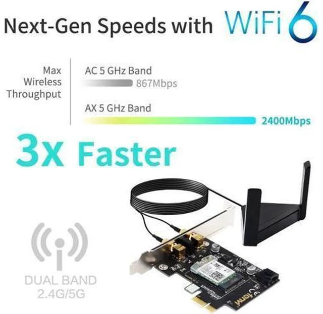 Alt view image 10 of 14 - Dual Band 3000Mbps Wifi 6 PCIe Wireless Adapter Intel AX200 Bluetooth 5.0 Card 2.4G/5Ghz 802.11ac/ax For Desktop PC Network
