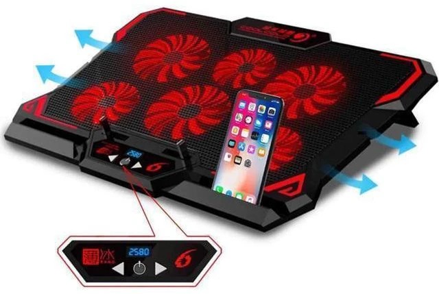 Alt view image 8 of 14 - Gaming Laptop Cooler Notebook Cooling Pad 6 Silent Red LED Fans Powerful Air Flow Portable Adjustable Laptop Stand 2600RPM Laptop Cooling Pad