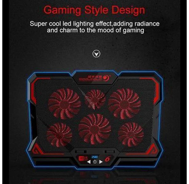 Alt view image 9 of 14 - Gaming Laptop Cooler Notebook Cooling Pad 6 Silent Red LED Fans Powerful Air Flow Portable Adjustable Laptop Stand 2600RPM Laptop Cooling Pad