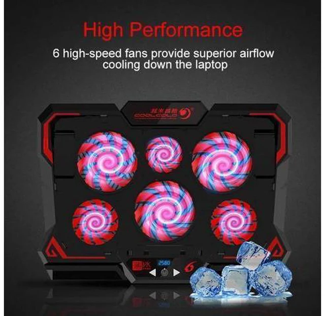Alt view image 10 of 14 - Gaming Laptop Cooler Notebook Cooling Pad 6 Silent Red LED Fans Powerful Air Flow Portable Adjustable Laptop Stand 2600RPM Laptop Cooling Pad