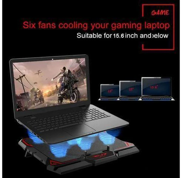 Alt view image 11 of 14 - Gaming Laptop Cooler Notebook Cooling Pad 6 Silent Red LED Fans Powerful Air Flow Portable Adjustable Laptop Stand 2600RPM Laptop Cooling Pad