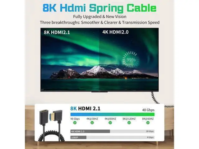 Alt view image 11 of 14 - AOMOPROING 8K HDMI to HDMI Extender Cable, 48Gbps Right Angle HDMI Male to Female Coiled Cable for MacBook Pro, PS5, Xbox Series X, Roku TV, UHD TV, Blu-ray, 4FT/1.2M