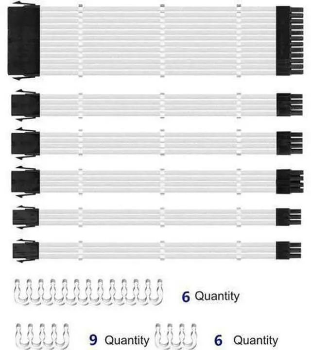 Alt view image 10 of 14 - Sleeved Cables, PSU Extension Cable Kit for Power Supply, Fiber Braided ATX EPS PCI-E Cable with Combs, 30CM (White)