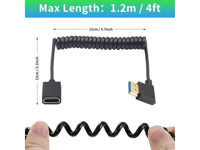 Alt view image 13 of 14 - AOMOPROING 8K HDMI to HDMI Extender Cable, 48Gbps Right Angle HDMI Male to Female Coiled Cable for MacBook Pro, PS5, Xbox Series X, Roku TV, UHD TV, Blu-ray, 4FT/1.2M