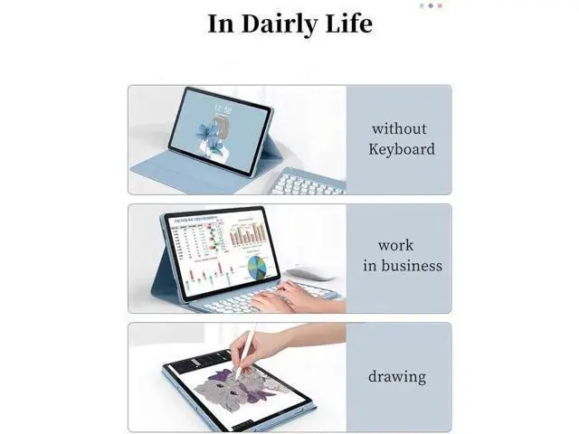 Alt view image 9 of 14 - Bluetooth Keyboard Case with Mouse for Lenovo Tab P12 12.7 inch 2024 2023 TB370FU TB371FC Protective Cover with Wireless Mouse / Keyboard Blue