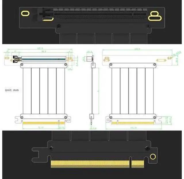 Alt view image 14 of 14 - Aomoproing 60mm PCIe 4.0 X16 Riser Cable for PCIe 4.0/3.0 GPUs, Such as GeForce RTX 40/30 Series and AMD Radeon RX7000/RX6000 Series, etc