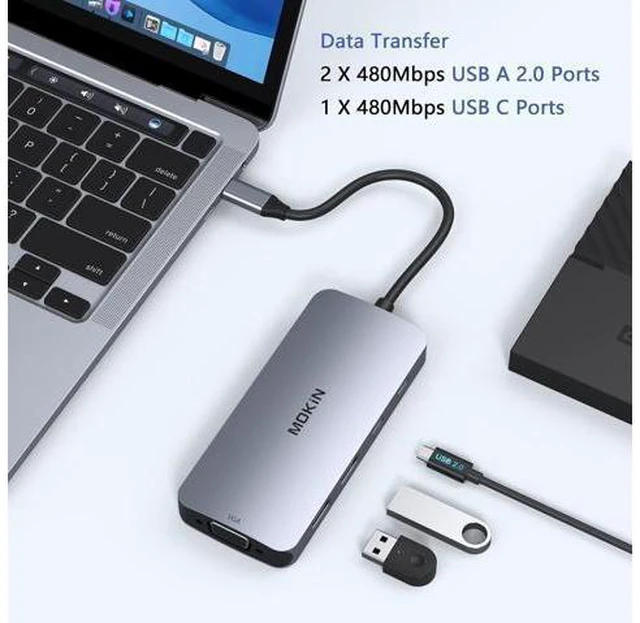 Alt view image 12 of 12 - USB C Docking Station Dual HDMI, MOKiN Docking Station 3 Monitors, Displayport, VGA, 100W PD Charging, 2USB A 2.0, USB C 2.0 Ports Multiport Adapter, 8 in 1 USB C Hub for Dell, HP, Lenovo Thinkpad