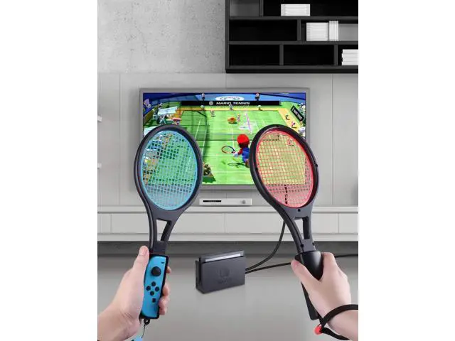 Alt view image 12 of 14 - Tennis Racket for Nintendo Switch Joy-Con, Game Accessories for Mario Tennis Aces Game with 12 in 1 Game Card Case (2 Pack, Black)