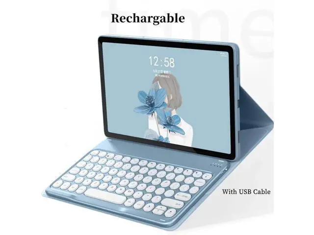 Alt view image 10 of 14 - Bluetooth Keyboard Case with Mouse for Lenovo Tab P12 12.7 inch 2024 2023 TB370FU TB371FC Protective Cover with Wireless Mouse / Keyboard Blue