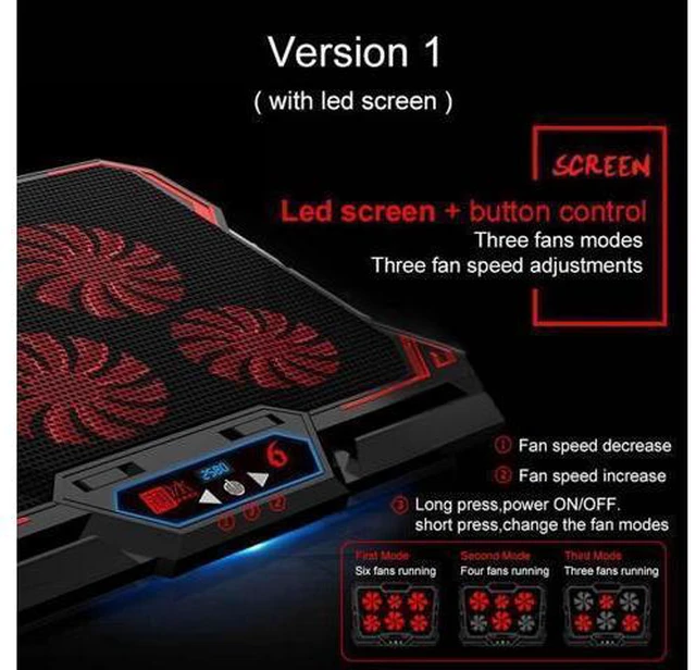 Alt view image 12 of 14 - Gaming Laptop Cooler Notebook Cooling Pad 6 Silent Red LED Fans Powerful Air Flow Portable Adjustable Laptop Stand 2600RPM Laptop Cooling Pad
