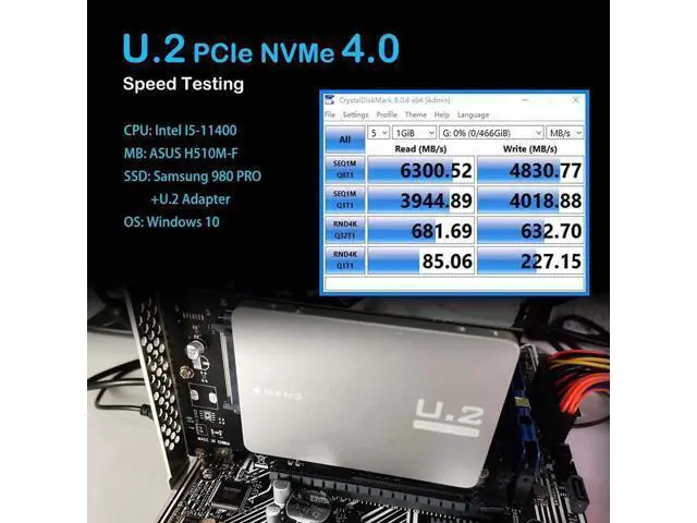 Alt view image 9 of 14 - Aomoproing PU11 U.2 to PCIe 4.0 X4 Adapter for 2.5 Inch U.2 SSD, PCIe 4.0 X4 Full Speed