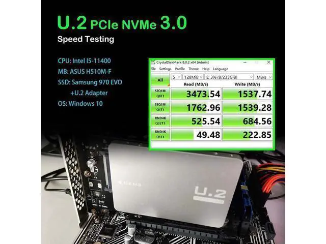 Alt view image 13 of 14 - Aomoproing PU11 U.2 to PCIe 4.0 X4 Adapter for 2.5 Inch U.2 SSD, PCIe 4.0 X4 Full Speed