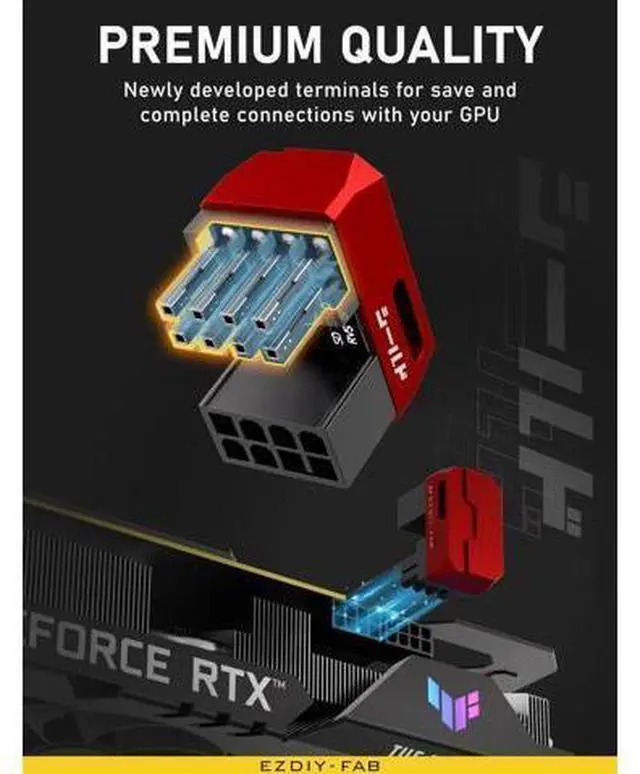 Alt view image 9 of 12 - Aomoproing Shield Series 8-Pin PCIe GPU Power Adapter,180-Degree U-Turn Angled Connector, Aluminum Design for Graphics Cards Standard Type,Red-2 Pack