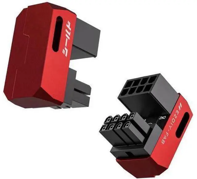 Alt view image 7 of 12 - Aomoproing Shield Series 8-Pin PCIe GPU Power Adapter,180-Degree U-Turn Angled Connector, Aluminum Design for Graphics Cards Standard Type,Red-2 Pack