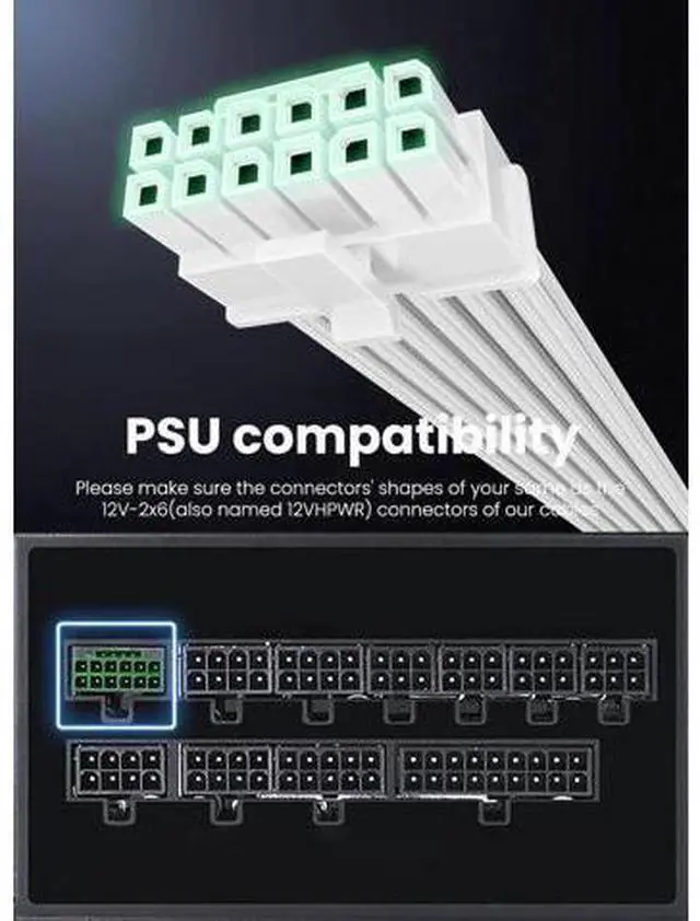 Alt view image 12 of 14 - Aomoproing16pin GPU Power Cable - 70cm PCI-e 5.0 12VHPWR 600W 12+4 Male to Male 12V-2x6 PSU Sleeved Cable for RTX 3090Ti 4070 Ti 4080 4090 5090 5080 5070 5070Ti to ATX 3.0 Modular Power Supply (White)