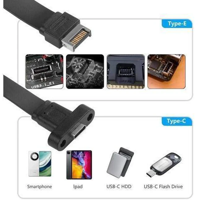 Alt view image 9 of 14 - 1 Pack USB 3.1 Front Panel Header Type-C Extension Cables with Panel Mount Screw 10 Gbps Type-E 20Pin Male to USB-C Female Adapter Cables with Full Height Bracket,30cm/11.8inch Limited time offer, en