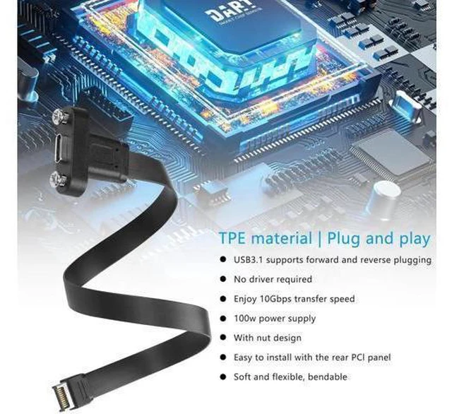 Alt view image 14 of 14 - 1 Pack USB 3.1 Front Panel Header Type-C Extension Cables with Panel Mount Screw 10 Gbps Type-E 20Pin Male to USB-C Female Adapter Cables with Full Height Bracket,30cm/11.8inch Limited time offer, en